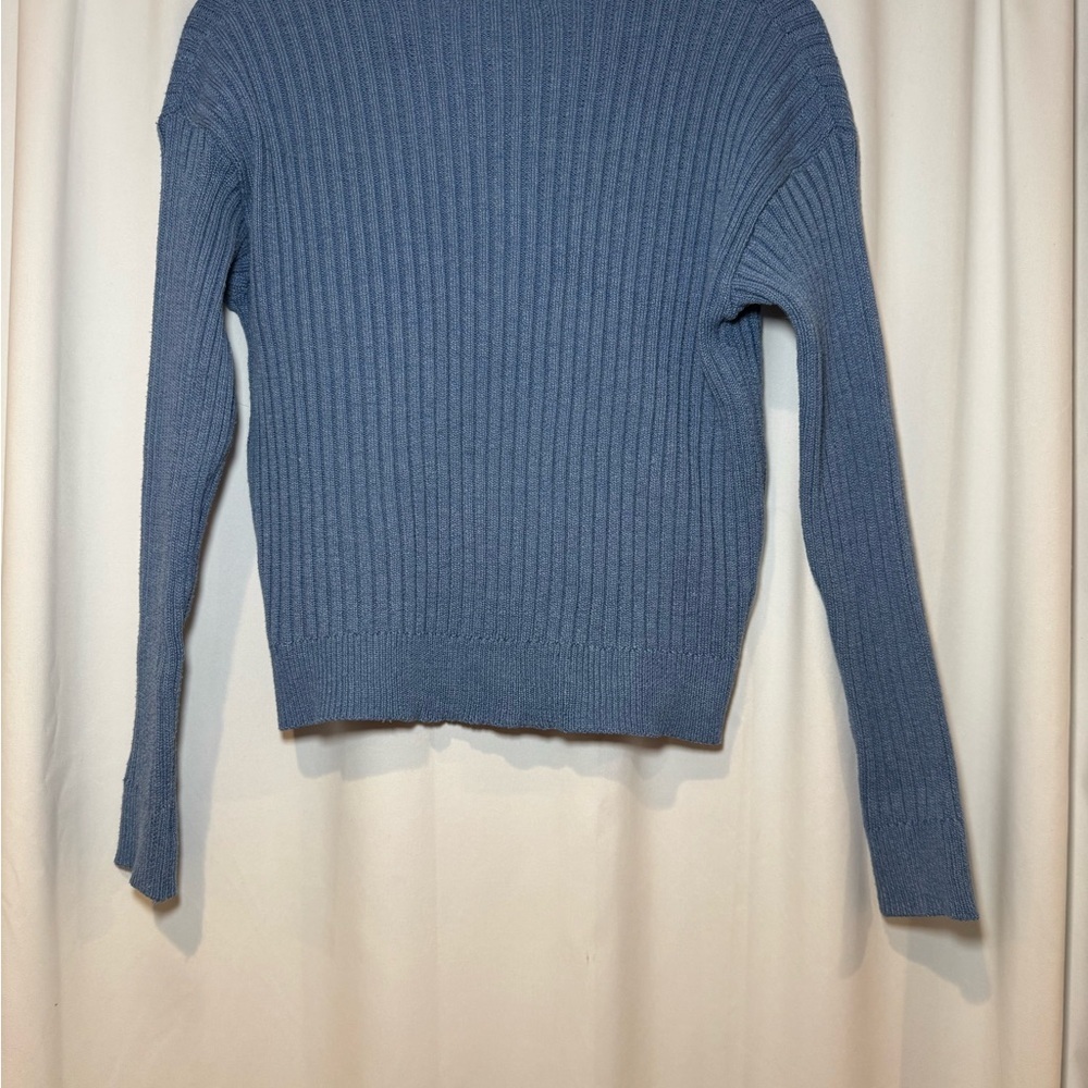 Simply Aster Blue Ribbed Henley Sweater Size Small - Picture 4 of 4